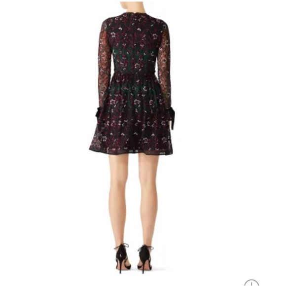 MONIQUE LHUlLLER | Vine Embroidered Velvet Bow Trim Dress - Picture 2 of 15